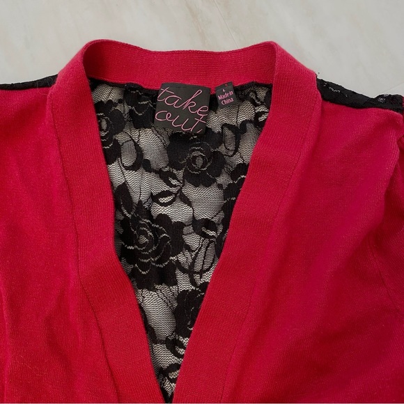 Take Out Dark Red Lace Back Cardigan Button Sweater for Valentine's Day Date - Picture 4 of 5